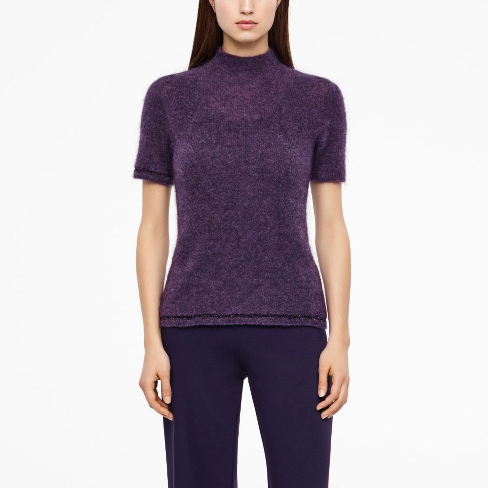 Sarah Pacini Purple Sweater - short sleeve mock neck